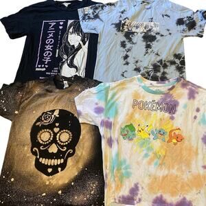 Teen Girls Tees Summer Everyday Shirt Anime TieDye Pokémon Skull Dark S/M/L Lot4